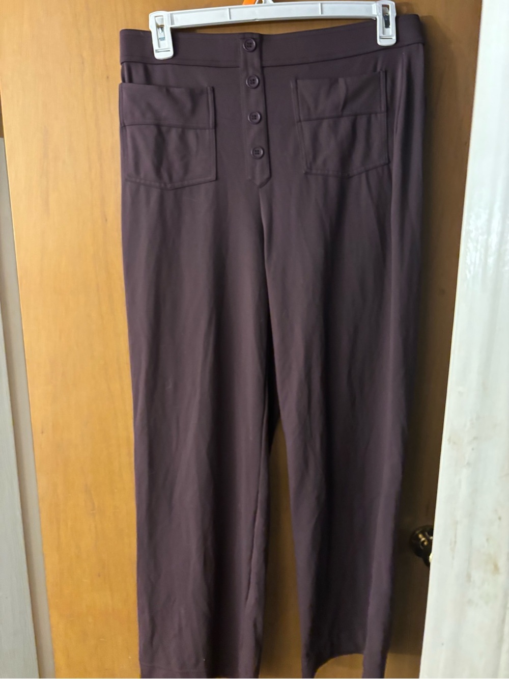 HALARA Straight-Leg High-Waist Button Front Pants in Plum